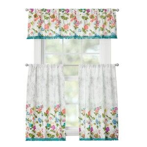 Pioneer Woman Blooming Bouquet Kitchen Window Curtain 3-Pc Valance Tier Gift NEW